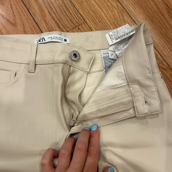 Zara Cream Faux-Leather Pants - Picture 7 of 7